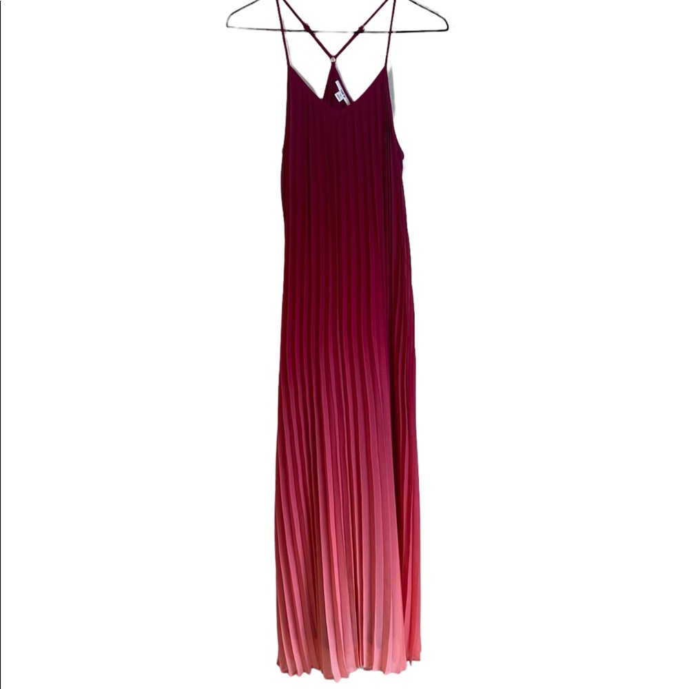 BAR III PINK/PURPLE OMBRÉ SLEEVELESS FLOWY MAXI DRESS, RIPPLED DETAILING SIZE XS